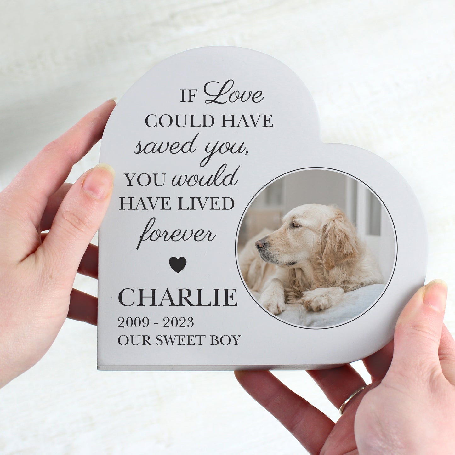 Personalised Memorial Photo Free Standing Heart Ornament (Wooden)