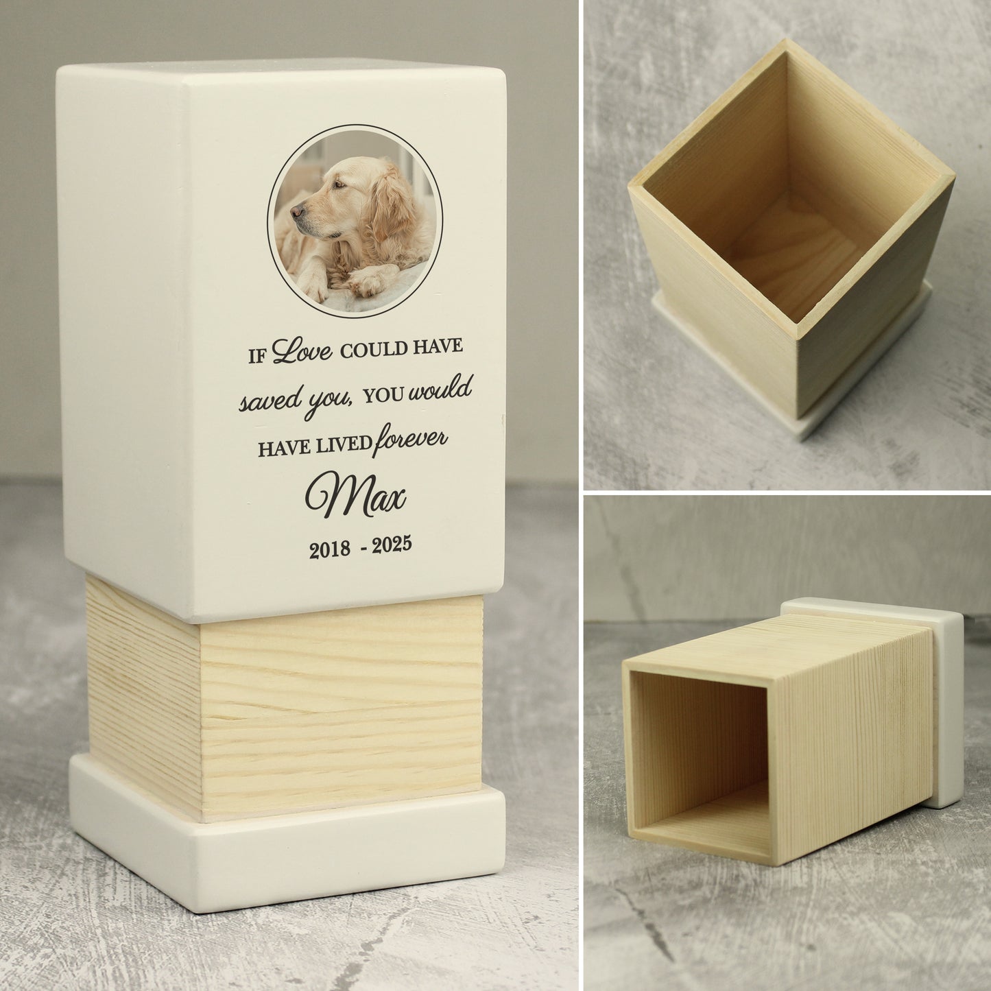 Personalised Pet Photo Small Wooden Urn