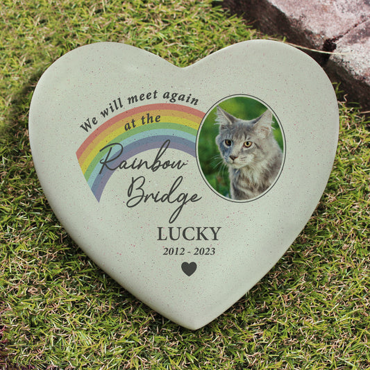 Personalised Pet Rainbow Bridge Photo Memorial Heart